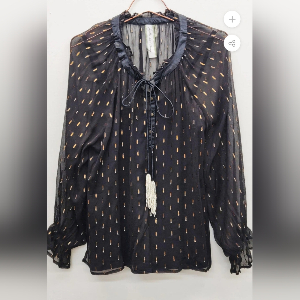 Maven Blouse Aratta Black Sheer Blouse with Gold Metallic With Tank